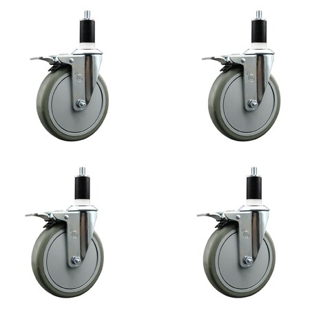 Service Caster 6'' Gray Poly Swivel 1-3/8'' Expanding Stem Caster Set Total Lock Brake, 4PK SCC-EXTTL20S614-PPUB-138-4